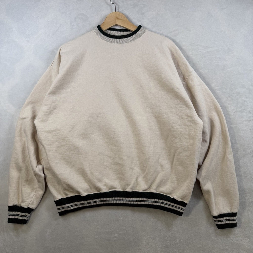Vintage 90s Tultex Blank Ringer Off White Cotton Sweatshirt Size Large